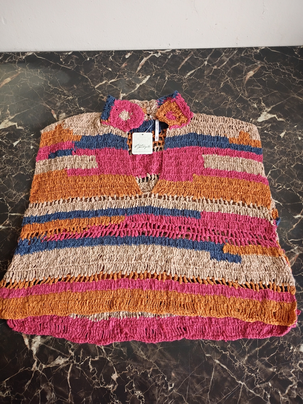 Free People Kids Crochet Sweater in Pink, Blue, Orange & Cream